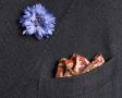 Folded Ivory Silk-Wool Pocket Square with Hunting Motifs and Blue Cornflower Boutonniere by Fort Belvedere