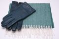 Forest Green Cashmere Scarf with Petrol Blue Lamb Nappa Gloves by Fort Belvedere