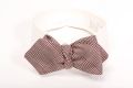front view silk bow tie in burgundy glen check by Fort Belvedere