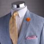 Gagliardi light blue chambray linen jacket Tie in Yellow Jacquard Double Stripe with Orange Exotic Carribbean  Boutonniere by Fort Belvedere