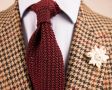 Knit Tie in Solid Burgundy Red Silk  and Edelweiss Boutonniere Buttonhole Flower by Fort Belvedere