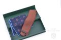 Two Tone Knit Tie in Orange Brown with Navy Blue Pocket Square in Gift Box - 100% Pure Silk - Fort Belvedere