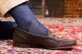 Chocolate Brown Gucci Loafer oaired with Over the Calf Silk Socks in Light Navy by Fort Belvedere
