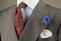 Madder Silk Tie in Red with Buff Paisley white pocket quares in linen and cornflower Handmade by Fort Belvedere