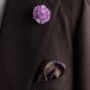 Mini Carnation in Pink and purple paisley silk pocket square closeup. Fort Belvedere