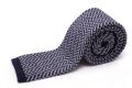 Knit Tie in Light Grey - Navy Wool Herringbone