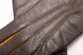 Olive Green Lamb Nappa Touchscreen Gloves with Tan by Fort Belvedere - cashmere lining pores stitching close up details