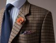 Orange Poppy Boutonniere with silk pocket square and mohair tie by Fort Belvedere