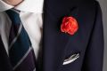 Orange Red Spray Rose with navy suit Boutonniere Buttonhole Flower Fort Belvedere