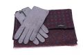 Peccary Gray Gloves & Reversible Scarf in Burgundy & Blue Silk Wool Motifs & Paisley by Fort Belvedere
