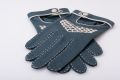 Petrol Blue Driving Gloves in Lamb Nappa Leather with White Buttons Piping and handwoven arrow. Handmade in Hungary by Fort Belvedere
