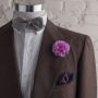 Pink Carnation with Orange Blue Silk Pocket Square and Glen Check Bow Tie with Pointed Ends by Fort Belvedere