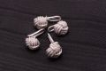 Set of Platinum Evening Shirt Studs with Monkey Fist Knots in Sterling Silver by Fort Belvedere