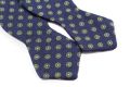 Pointed Ends Wool Challis Bow Tie in Navy Blue with Green & Yellow Pattern - Fort Belvedere
