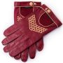 Red Driving Gloves in Lamb Nappa Leather with Sand contrast Stitching, Piping and Button Closure, Handwoven arrow and  handmade in Hungary by Fort Belvedere