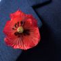 Red Flanders Field Poppy Boutonniere medium on lapel by Fort Belvedere