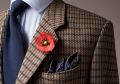 Red Flandes Field Poppy Boutonniere with silk pocket square and mohair tie by Fort Belvedere