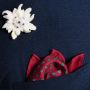 Red Silk Pocket Square with Dotted Motifs & Paisley adn Edelweiss Boutonniere