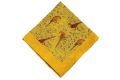 Reversible Madder Silk Pocket Square in Yellow with Orange Pheasants and Blood Orange Paisley