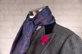 Reversible Wool Silk Scarf with Royal Blue & Red Silk Wool Polka Paisley & Glen Check by Fort Belvedere