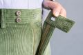 Sage Corduroy Zip-Fly, and two-button waistband.