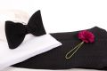 Black Bow Tie in Silk Wide Rib Grosgrain Sized Butterfly - Fort Belvedere with mini carnation