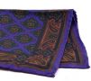 Silk Pocket Square in Purple Real Ancient Madder Silk with green & orange pattern Dye & Discharge Print - Handrolled by Fort Belvedere