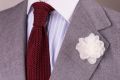 White Spray Rose Boutonniere with burgundy knit tie - Handmade in Germany by Fort Belvedere