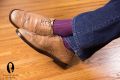 Side View Shadow Stripe Ribbed Socks Navy Blue & Red Fil d'Ecosse Cotton - Fort Belvedere