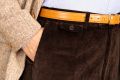 Stancliffe Corduroy Flat Front Trouser in Dark Blue and Tan Cognac Belt