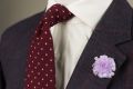 Handmade English Wool Challis Tie in Burgundy with Yellow Polka Dots Fort Belvedere with Boutonniere