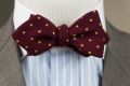 When Worn Wool Challis Bow Tie in Burgundy Red with Yellow Polka Dots & Pointed Ends - Fort Belvedere