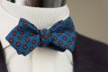 When Worn Wool Challis Bow Tie in Mohair Blue with Red & Yellow Pattern