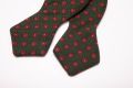 Wool Challis Bow Tie in Olive Green with Small Geometric Pattern in Red and Orange - Fort Belvedere