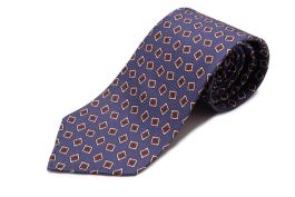 Butcher Blue Jacquard Woven Tie with Printed Brown and White Diamonds - Fort Belvedere