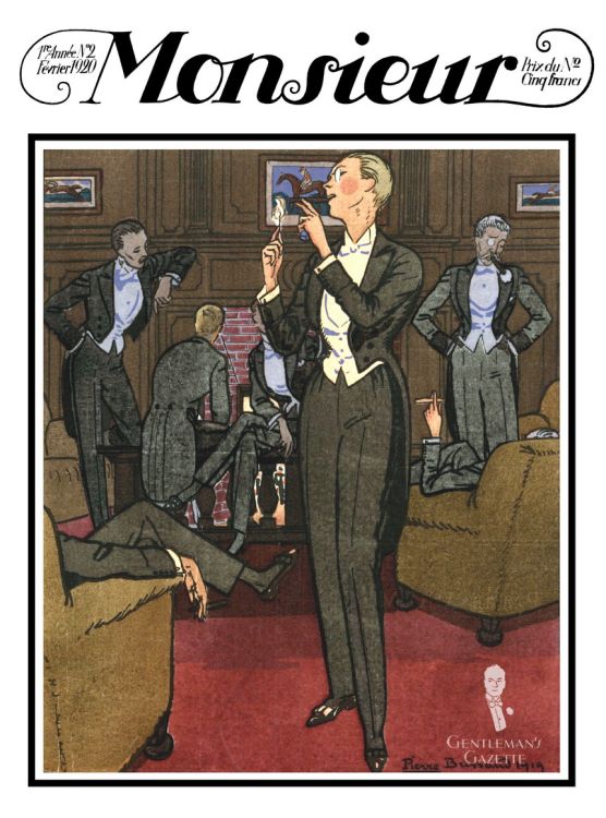 Monsieur REVUE DES ÉLÉGANCES White Tie 1920 White Tie Evening Smoking Lounge Gentlemen 1920s