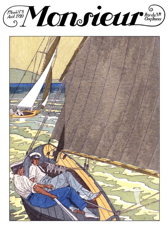 Monsieur REVUE DES ÉLÉGANCES Two men on Boat No. 8 1920