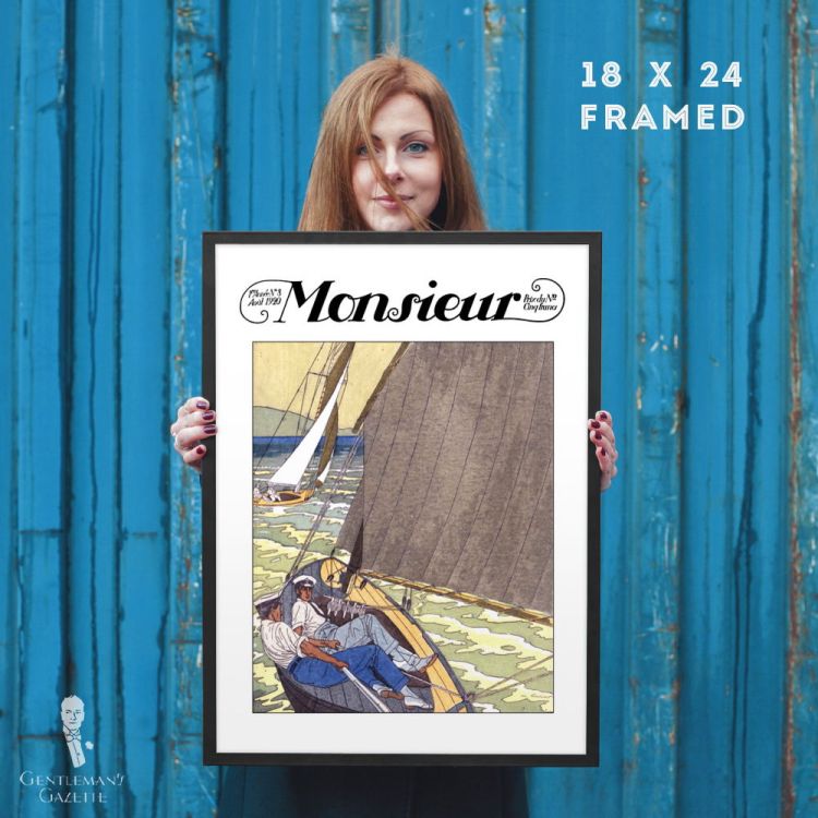 Monsieur Poster Framed - 18 x 24 Men's Fashion Illustration Sail Boat