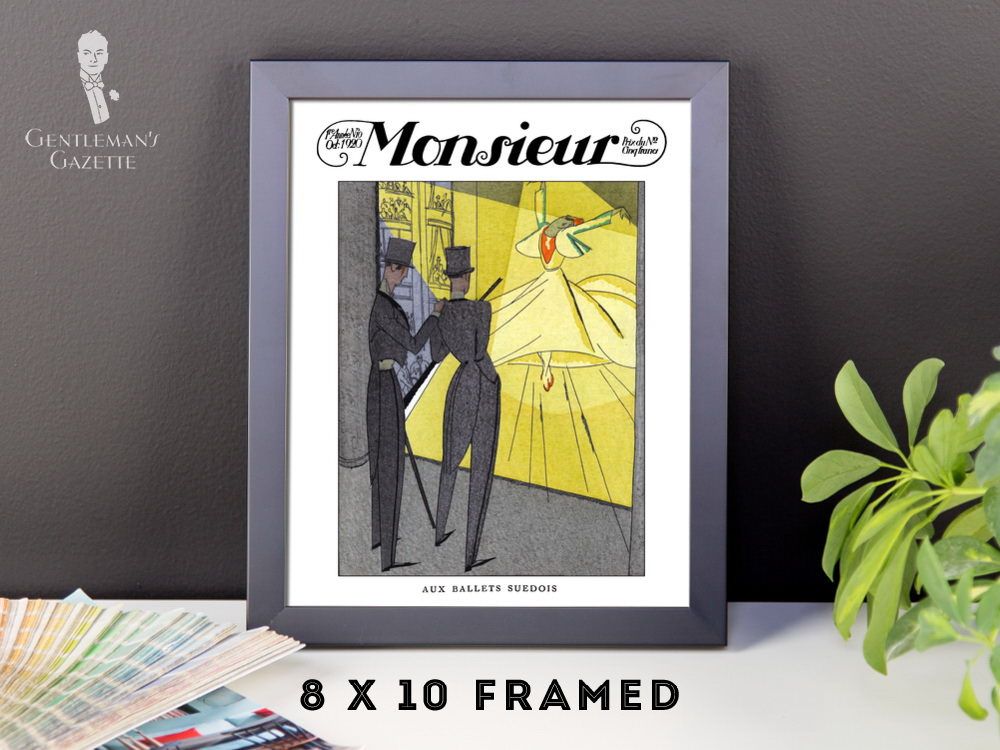 Monsieur Poster Framed - 8 x 10 Men's Fashion Illustration Top Hat White Tie Tailcoat