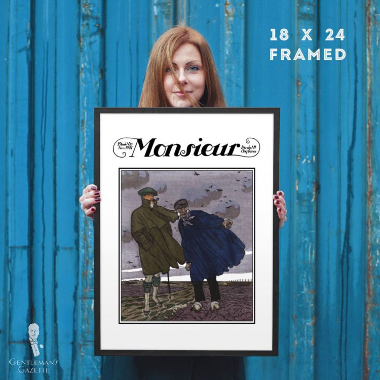 Monsieur Poster Framed - 18 x 24 Men's Fashion Illustration Art 1920s Field Coat