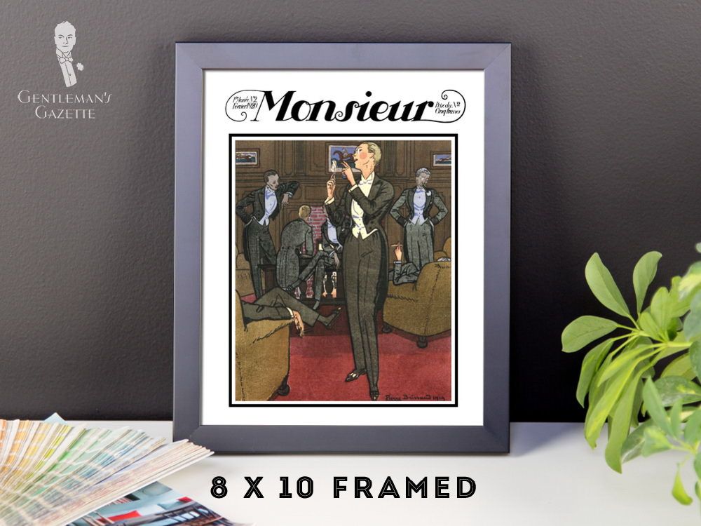 Monsieur Poster Framed - 8 x 10 Men's Fashion Illustration White Tie Evening Smoking Lounge Gentlemen 1920s