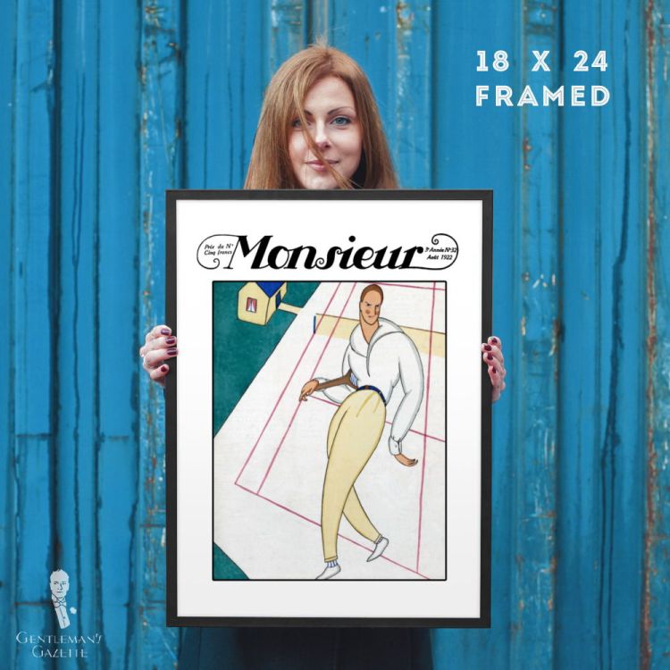 Monsieur Poster Framed - 18 x 24 Men's Fashion Illustration Art 1920s Tennis Centre Court