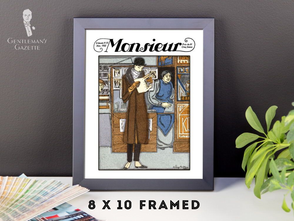 Monsieur Poster Framed - 8 x 10 Men's Fashion Illustration Art 1920s Overcoat Bowler