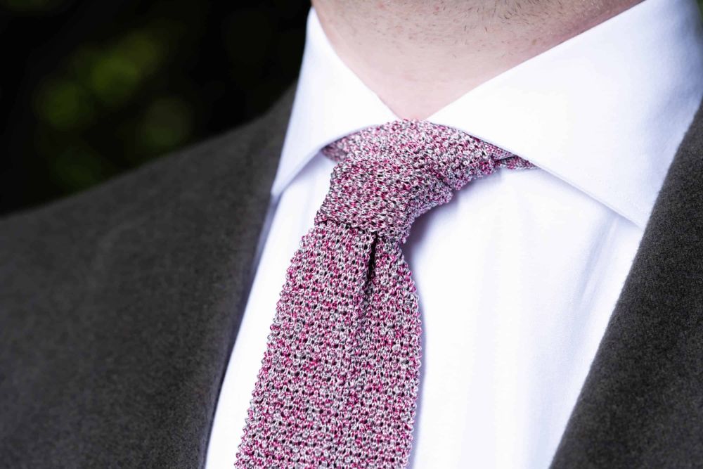 Magenta, Pink, Grey Mottled Knit Tie Cri De La Soie Silk Fort Belvedere