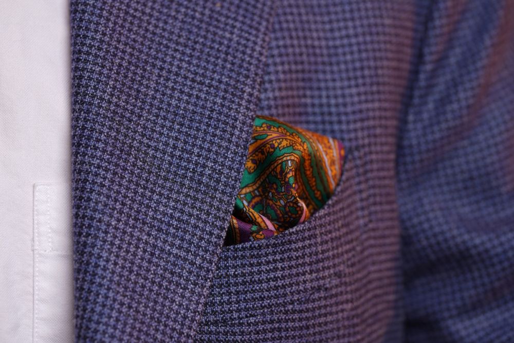  Silk Pocket Square in purple paisley Made in England - Handrolled by Fort Belvedere