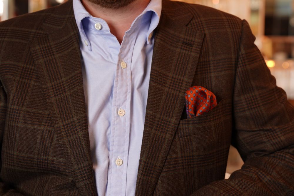 Burnt Orange Silk Pocket Square with Dotted Motifs and Paisley - Fort Belvedere