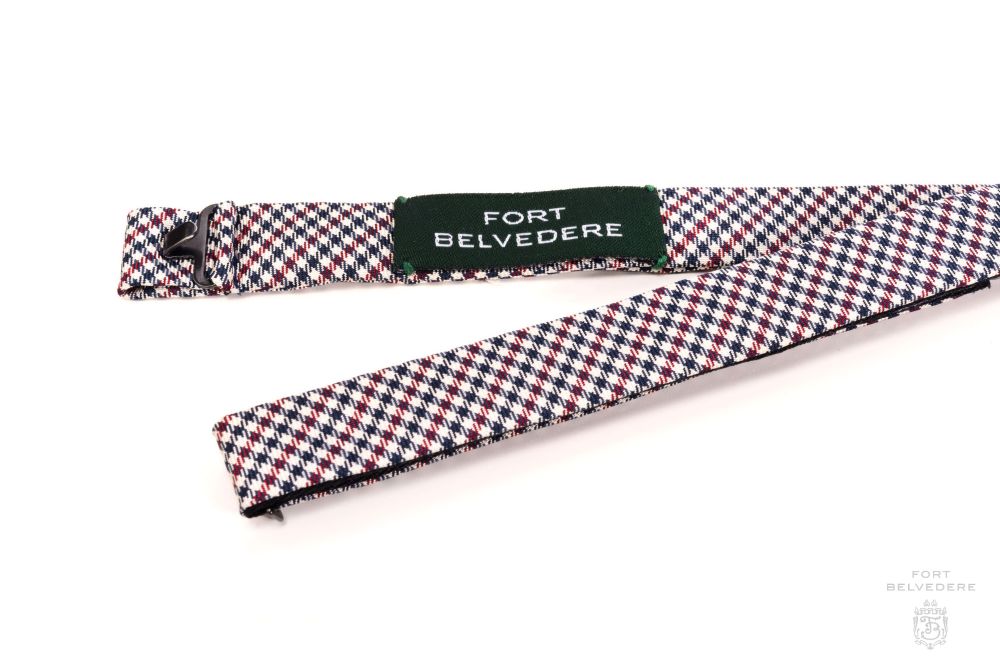 Adjustable neck strap Silk Bow Tie in Shepherds check micropattern - Fort Belvedere