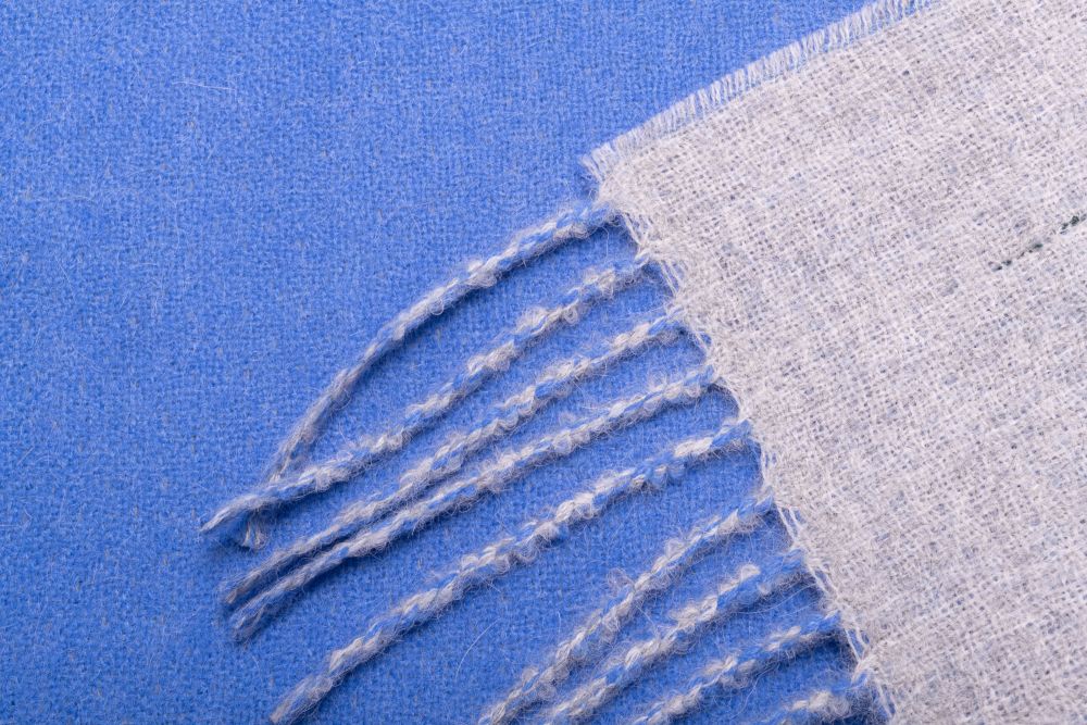 Alpaca Double Sided Scarf in Light Blue and Light Grey - Fort Belvedere - Close Up