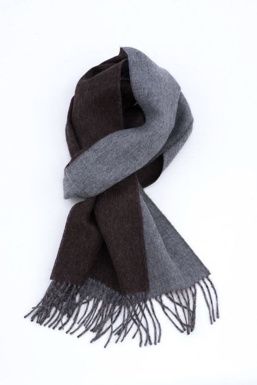 Double Sided Scarf in 100% Baby Alpaca in Brown & Grey 180 x 30 cm - Fort Belvedere