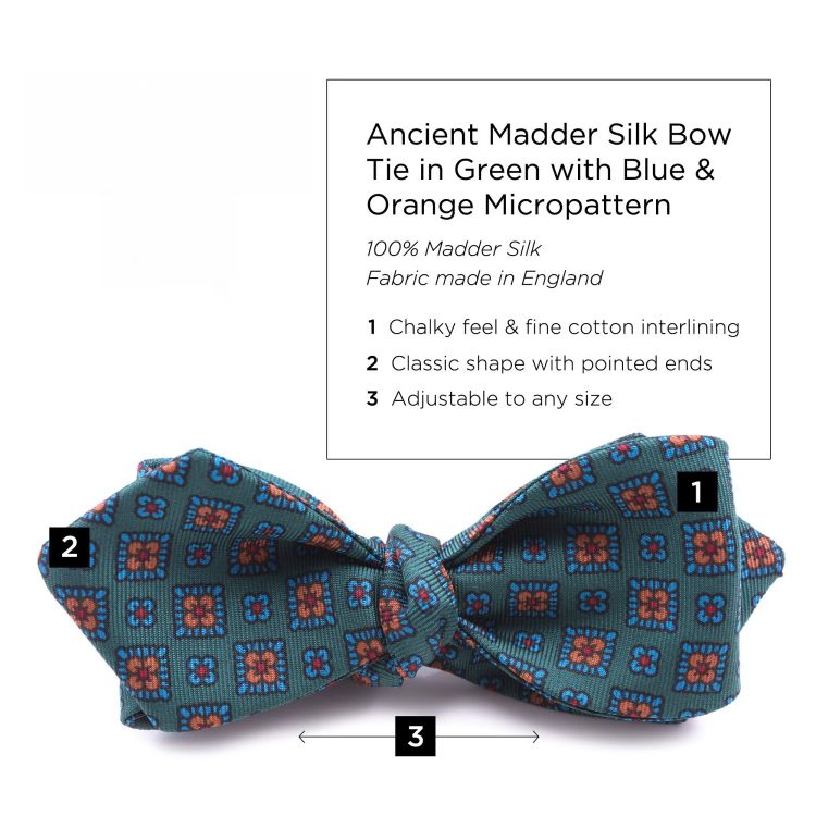 Green Madder Micropattern Bow Tie with Pointed End - Handmade by Fort Belvedere